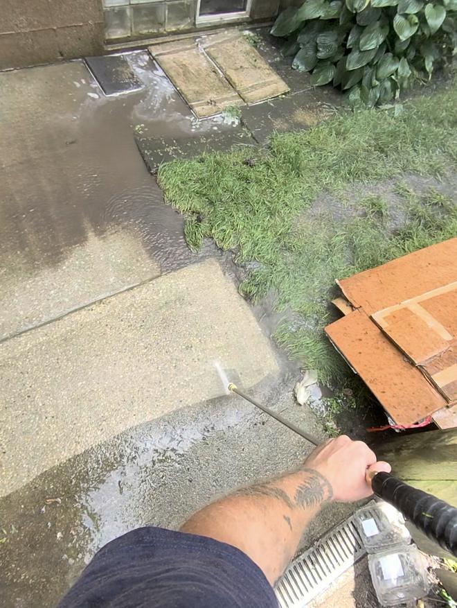 Power washing a patio